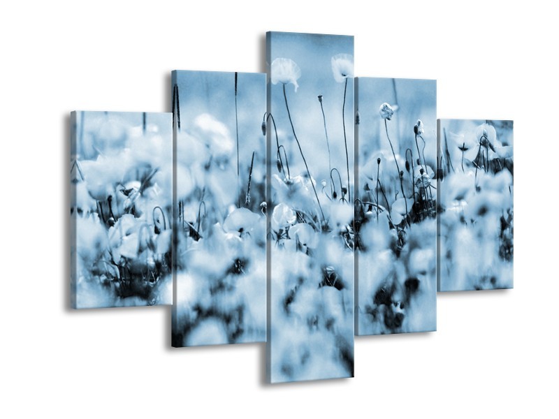 Canvas Schilderij Bloemen | Blauw, Grijs | 150x105cm 5Luik