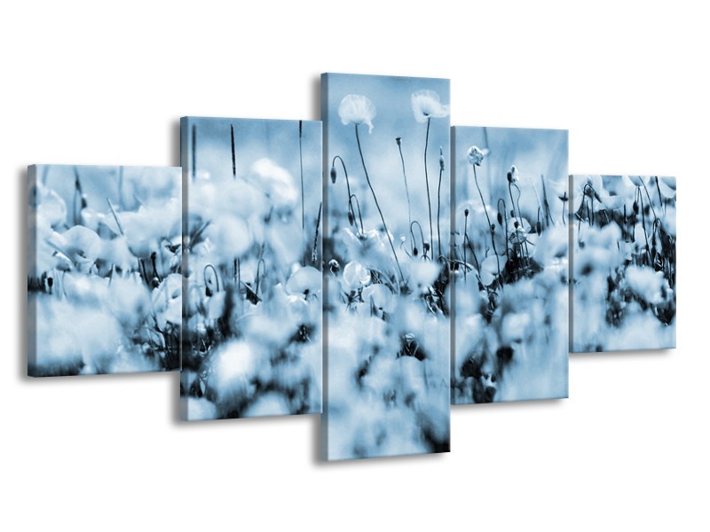Glasschilderij Bloemen | Blauw, Grijs | 150x80cm 5Luik