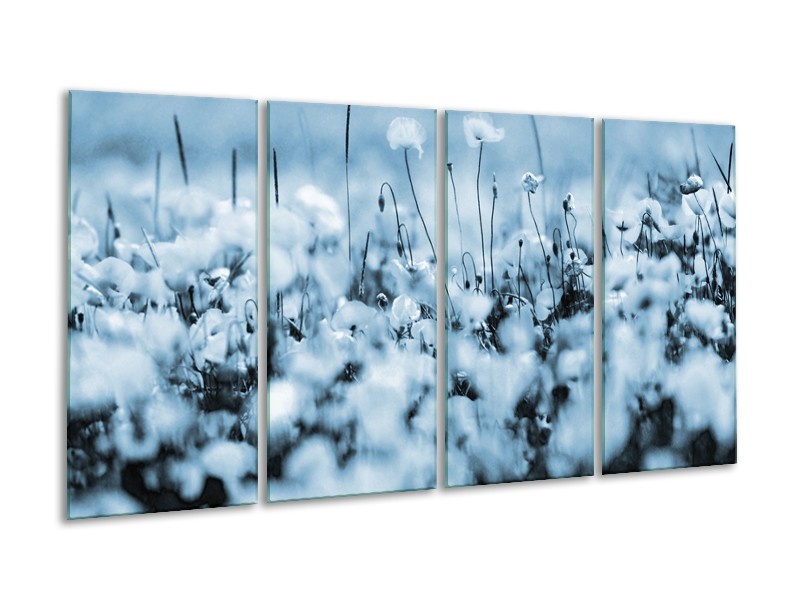 Canvas Schilderij Bloemen | Blauw, Grijs | 160x80cm 4Luik