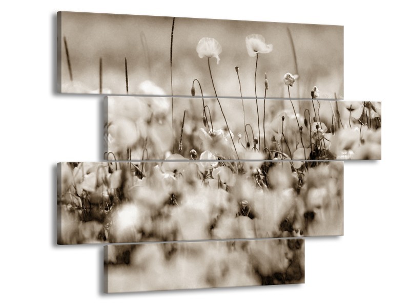 Canvas Schilderij Bloemen | Sepia | 115x85cm 4Luik