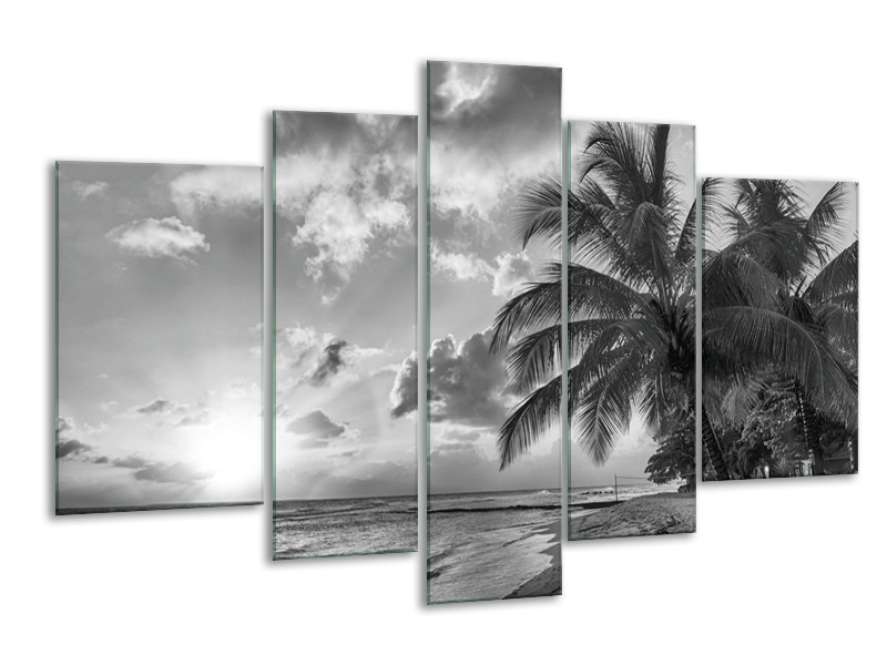 Canvas Schilderij Zee, Strand | Grijs, Zwart | 170x100cm 5Luik