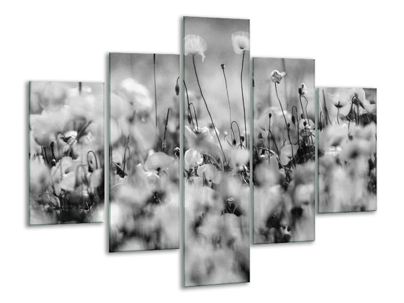 Glasschilderij Bloemen | Grijs, Zwart | 100x70cm 5Luik