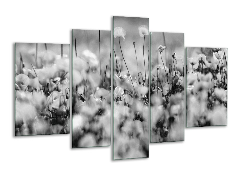 Canvas Schilderij Bloemen | Grijs, Zwart | 170x100cm 5Luik