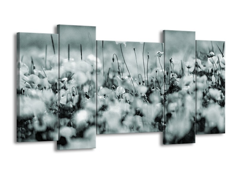 Glasschilderij Bloemen | Grijs, Zwart, Groen | 120x65cm 5Luik