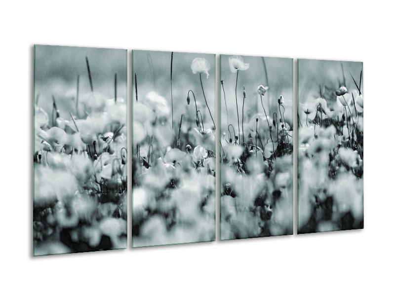 Glasschilderij Bloemen | Grijs, Zwart, Groen | 160x80cm 4Luik