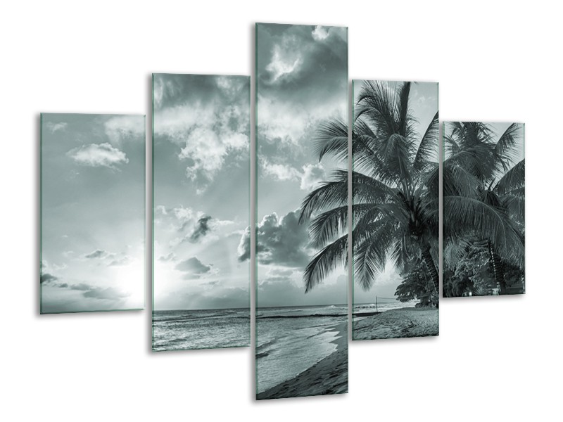 Glasschilderij Zee, Strand | Grijs, Zwart, Groen | 100x70cm 5Luik