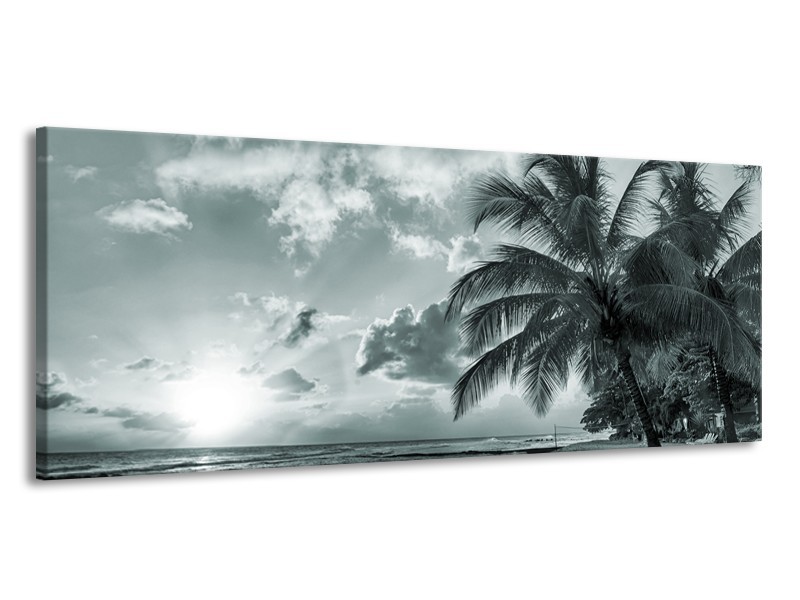 Glasschilderij Zee, Strand | Grijs, Zwart, Groen | 145x58cm 1Luik