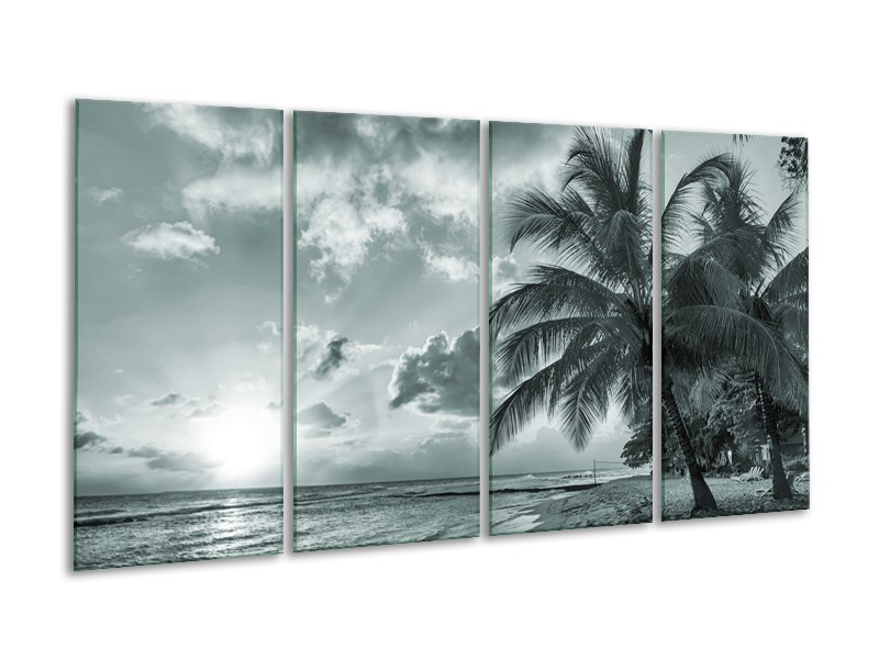 Glasschilderij Zee, Strand | Grijs, Zwart, Groen | 160x80cm 4Luik