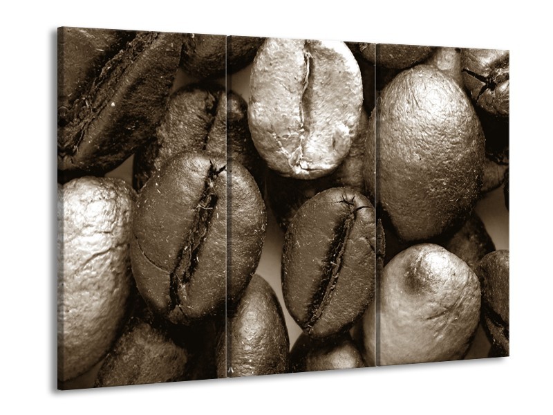 Glasschilderij Koffiebonen, Keuken | Sepia, Bruin | 60x90cm 3Luik