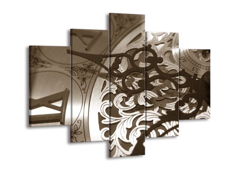 Glasschilderij Klok | Sepia, Bruin | 150x105cm 5Luik