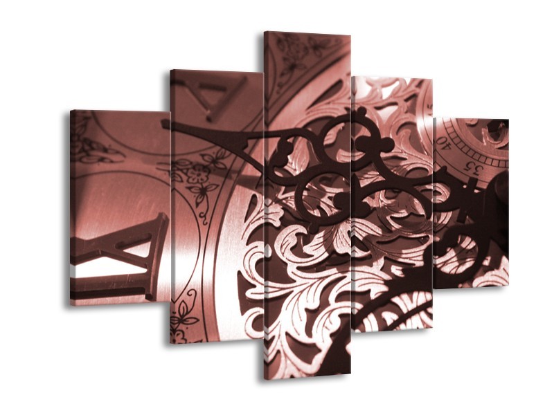 Glasschilderij Klok | Bruin, Rood | 150x105cm 5Luik