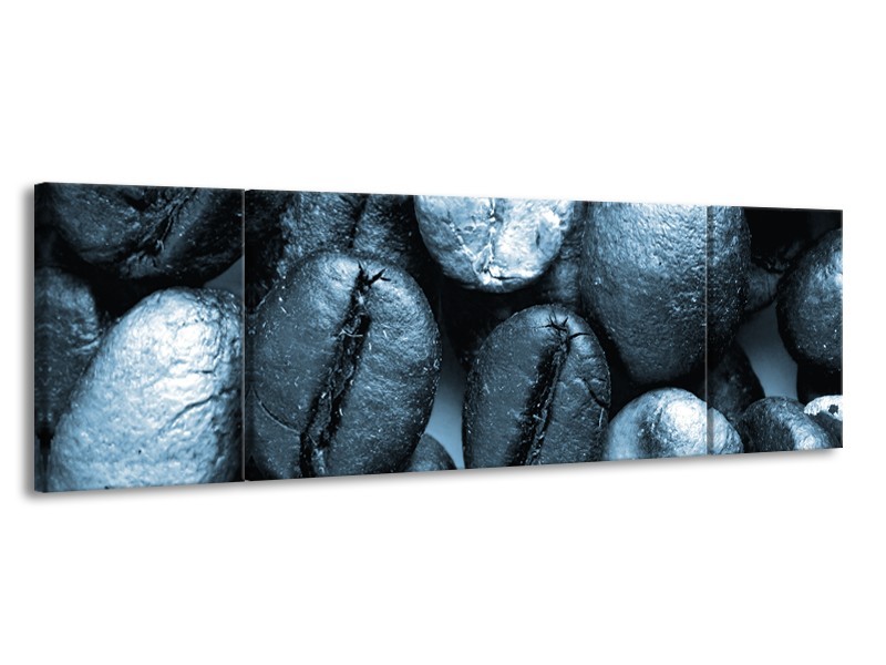 Glasschilderij Koffiebonen, Keuken | Blauw, Grijs | 170x50cm 3Luik