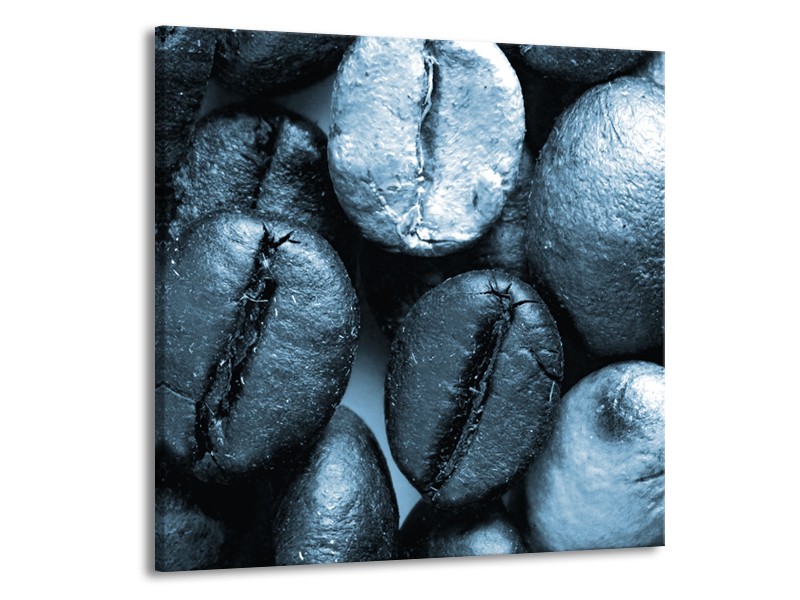 Glasschilderij Koffiebonen, Keuken | Blauw, Grijs | 50x50cm 1Luik
