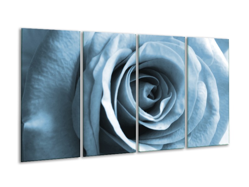 Canvas Schilderij Roos, Bloem | Blauw, Grijs, Wit | 160x80cm 4Luik