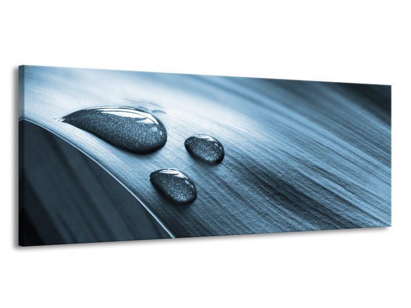 Canvas Schilderij Macro, Druppel | Blauw, Grijs | 145x58cm 1Luik