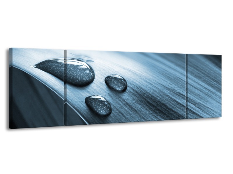 Canvas Schilderij Macro, Druppel | Blauw, Grijs | 170x50cm 3Luik