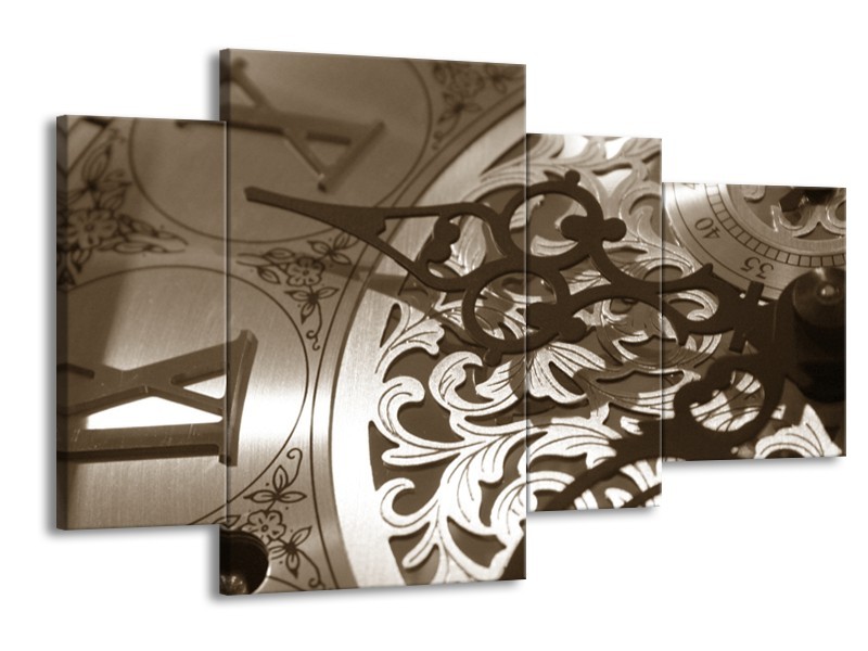 Canvas Schilderij Klok | Sepia | 120x75cm 4Luik