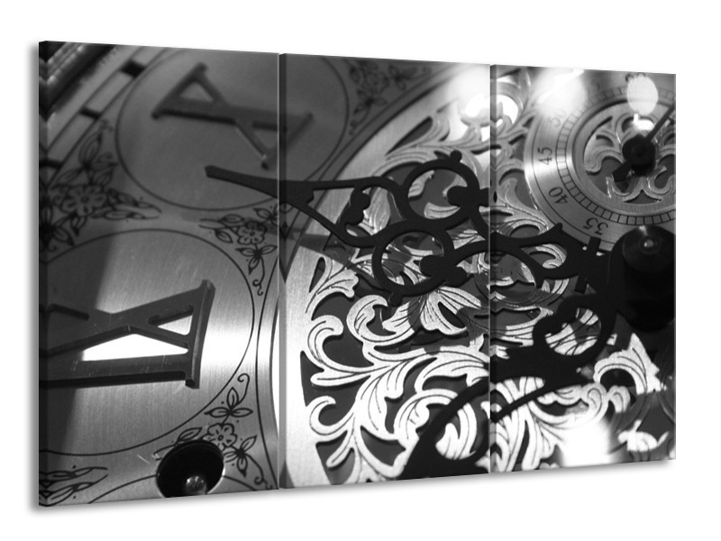 Canvas Schilderij Klok | Grijs, Zwart | 165x100cm 3Luik