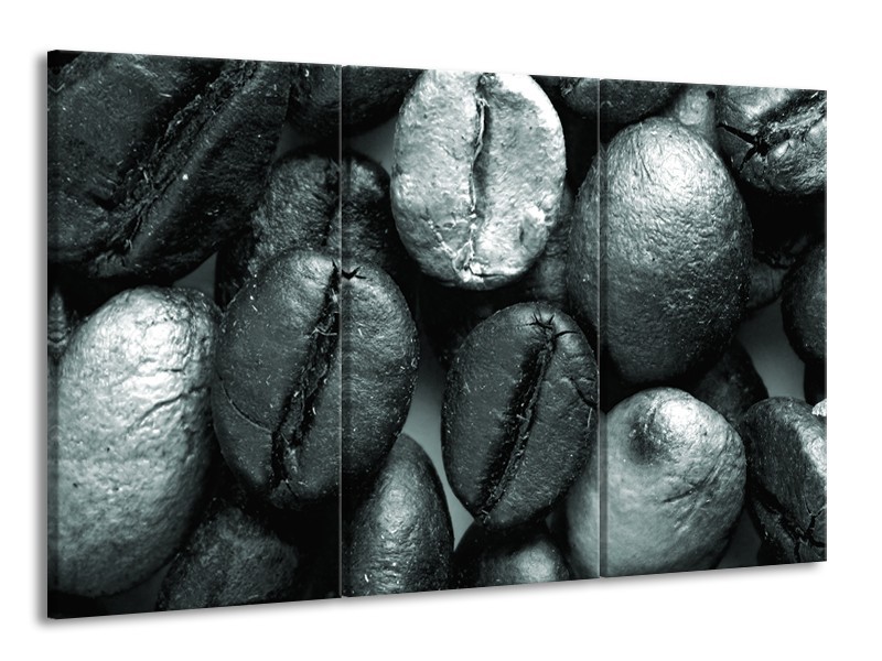 Glasschilderij Koffiebonen, Keuken | Grijs, Groen, Zwart | 165x100cm 3Luik