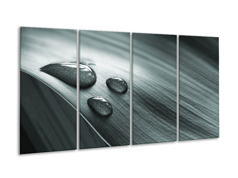 Canvas Schilderij Macro, Druppel | Grijs, Groen, Zwart | 160x80cm 4Luik