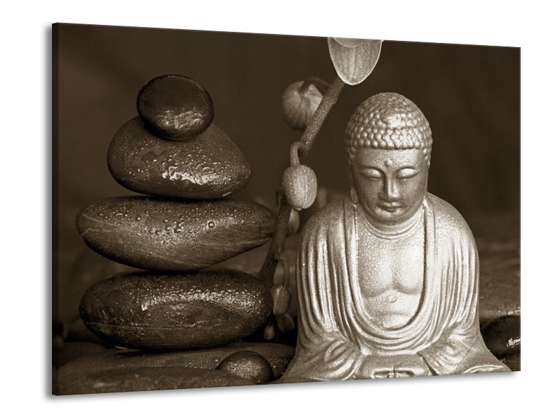 Glasschilderij Boeddha, Stenen | Sepia, Bruin | 100x70cm 1Luik