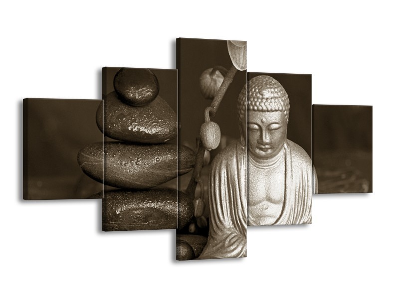 Canvas Schilderij Boeddha, Stenen | Sepia, Bruin | 125x70cm 5Luik