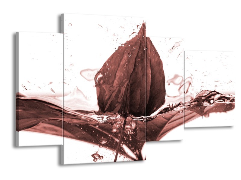 Canvas Schilderij Bloem | Bruin, Rood | 120x75cm 4Luik