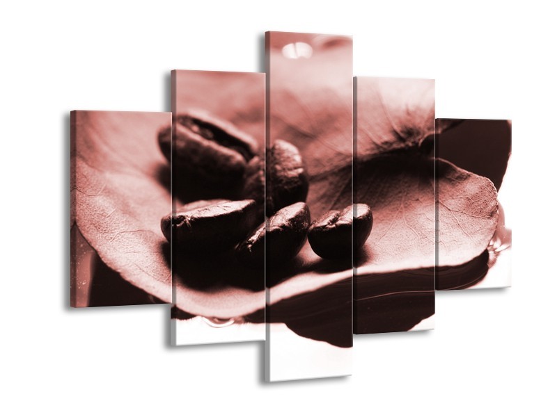Glasschilderij Koffiebonen, Keuken | Bruin, Rood | 150x105cm 5Luik
