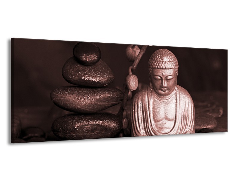 Glasschilderij Boeddha, Stenen | Bruin, Rood, Zwart | 145x58cm 1Luik