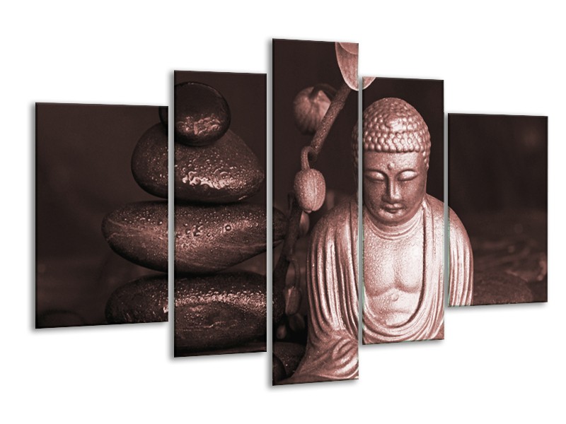 Glasschilderij Boeddha, Stenen | Bruin, Rood, Zwart | 170x100cm 5Luik