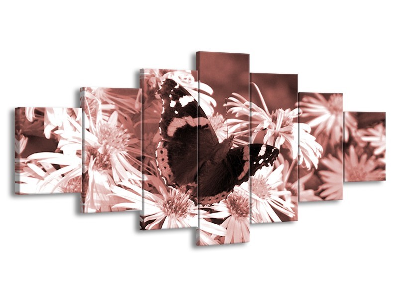 Glasschilderij Bloemen, Vlinder | Bruin, Rood, Zwart | 210x100cm 7Luik