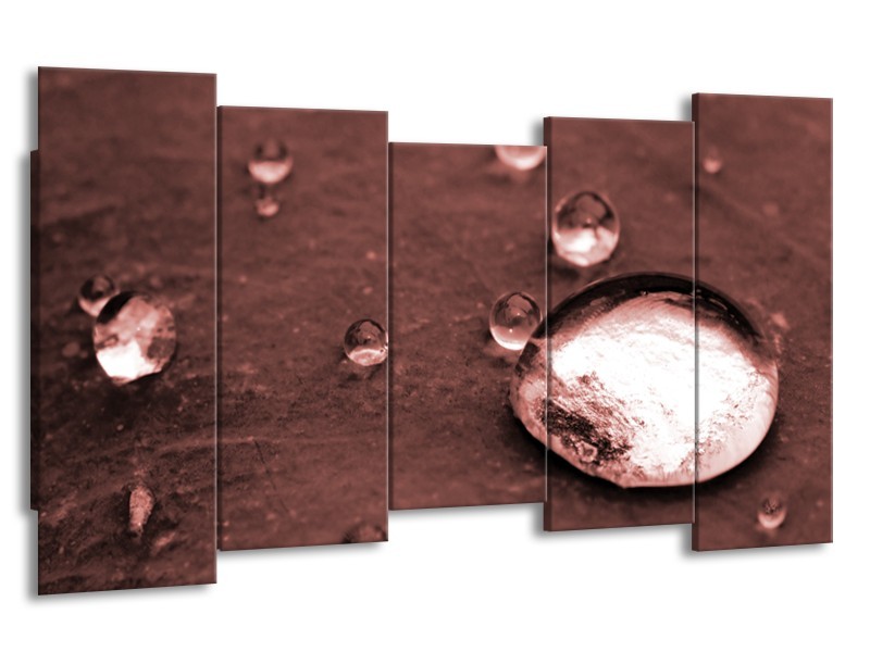 Canvas Schilderij Macro, Druppel | Bruin, Rood | 150x80cm 5Luik