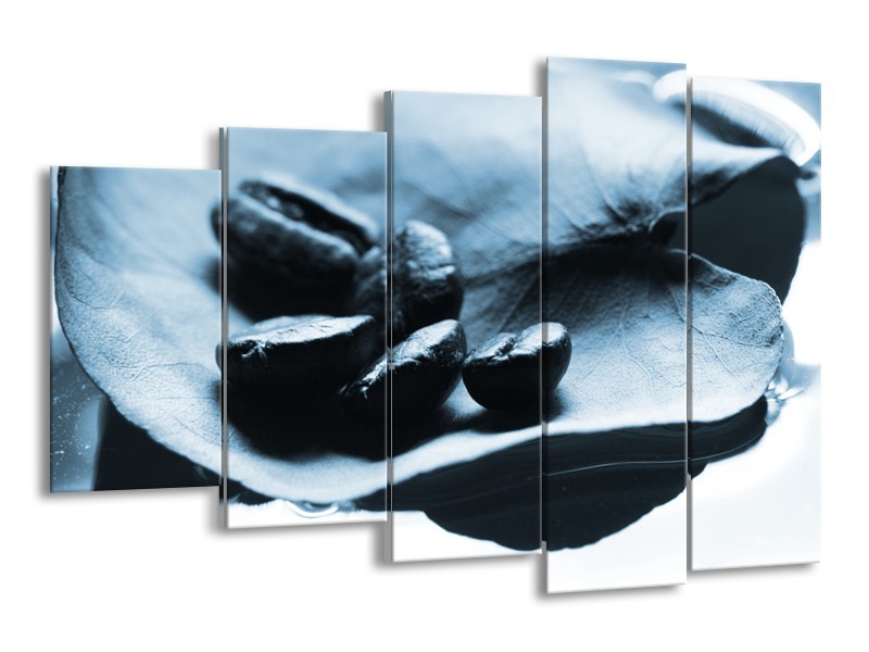 Canvas Schilderij Koffiebonen, Keuken | Blauw, Wit | 150x100cm 5Luik