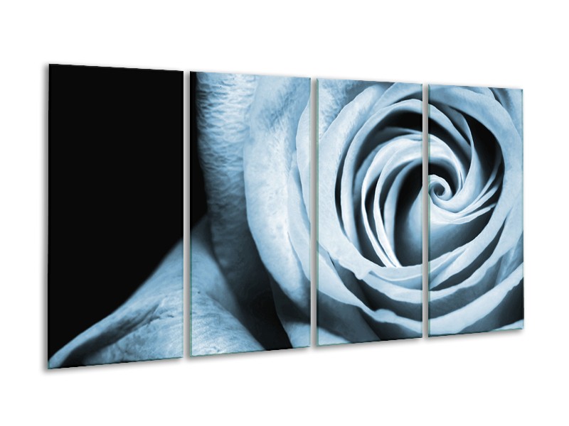 Canvas Schilderij Roos, Bloem | Blauw, Grijs, Zwart | 160x80cm 4Luik