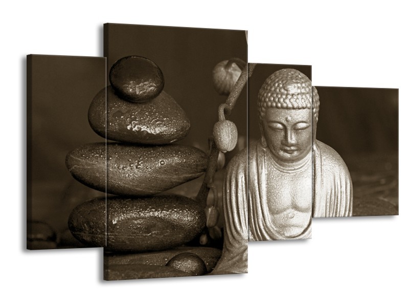 Canvas Schilderij Boeddha, Stenen | Sepia, Bruin | 120x75cm 4Luik