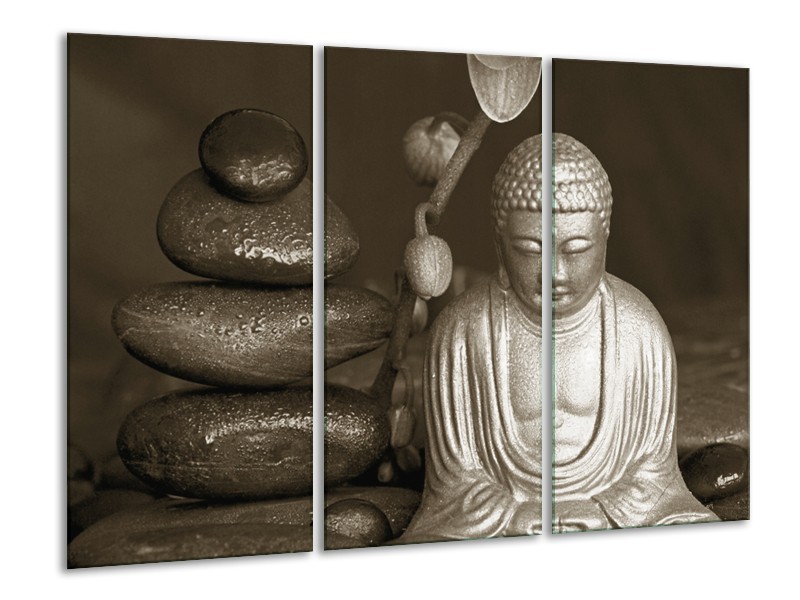 Canvas Schilderij Boeddha, Stenen | Sepia, Bruin | 120x80cm 3Luik