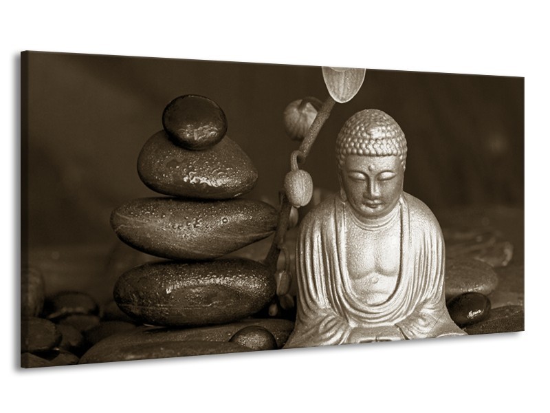 Canvas Schilderij Boeddha, Stenen | Sepia, Bruin | 170x90cm 1Luik