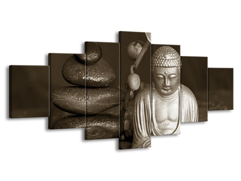 Canvas Schilderij Boeddha, Stenen | Sepia, Bruin | 210x100cm 7Luik