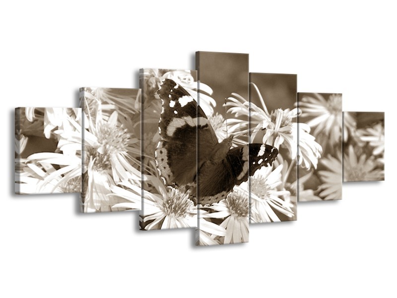 Glasschilderij Bloemen, Vlinder | Sepia, Bruin | 210x100cm 7Luik