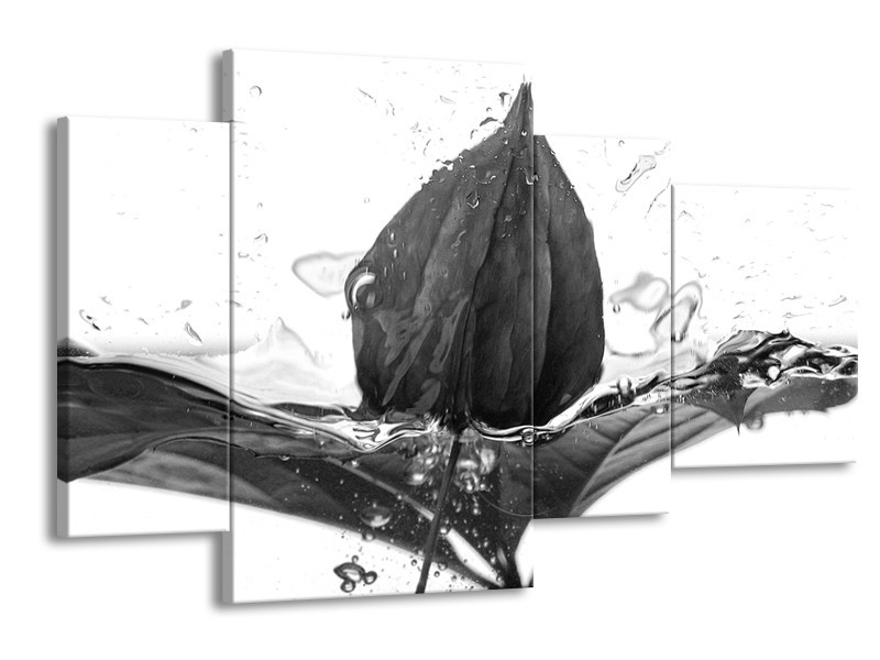 Canvas Schilderij Bloem | Zwart, Wit, Grijs | 120x75cm 4Luik