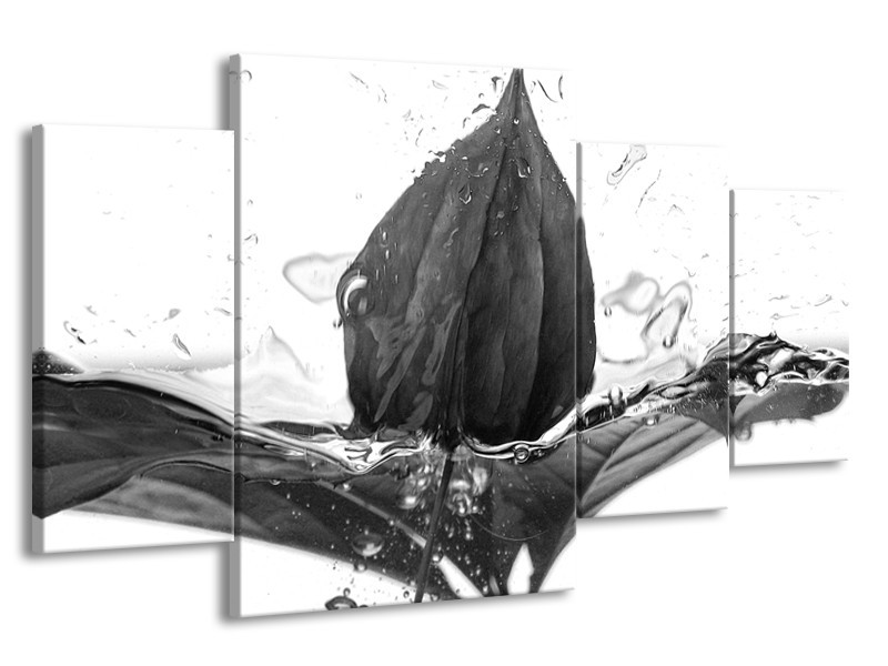 Glasschilderij Bloem | Zwart, Wit, Grijs | 160x90cm 4Luik