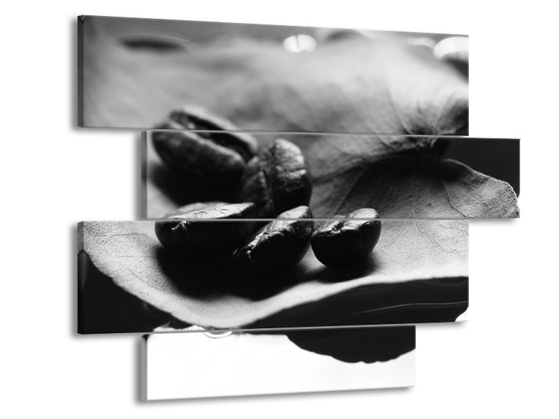 Glasschilderij Koffiebonen, Keuken | Zwart, Wit, Grijs | 115x85cm 4Luik