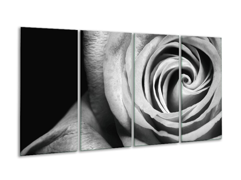 Canvas Schilderij Roos, Bloem | Zwart, Wit, Grijs | 160x80cm 4Luik