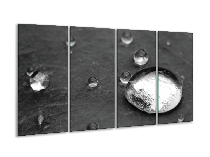 Canvas Schilderij Macro, Druppel | Zwart, Wit, Grijs | 160x80cm 4Luik