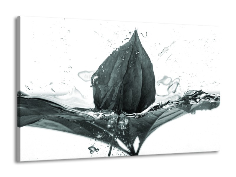 Canvas Schilderij Bloem | Grijs, Groen | 140x90cm 1Luik