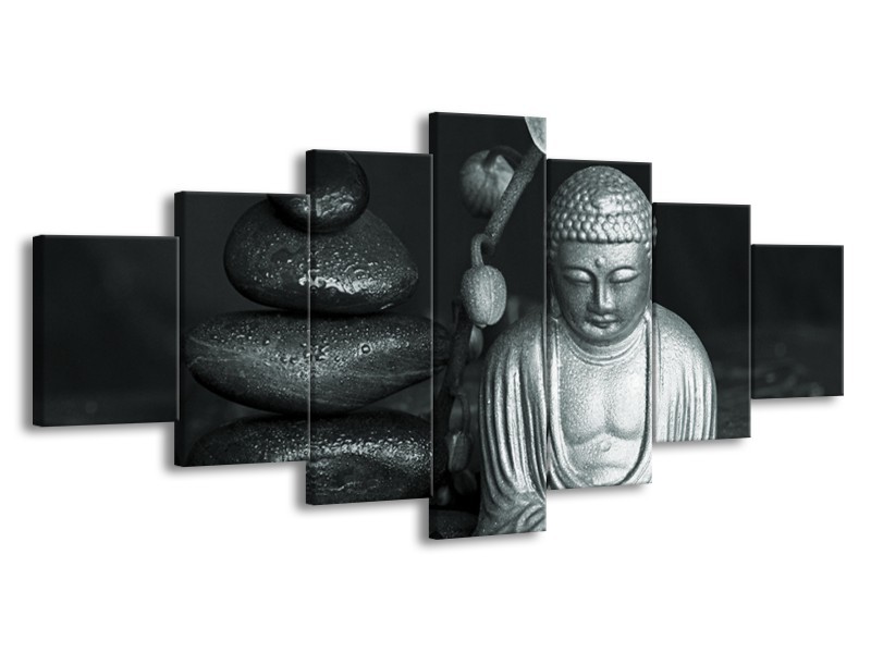 Canvas Schilderij Boeddha, Stenen | Grijs, Groen, Zwart | 210x100cm 7Luik