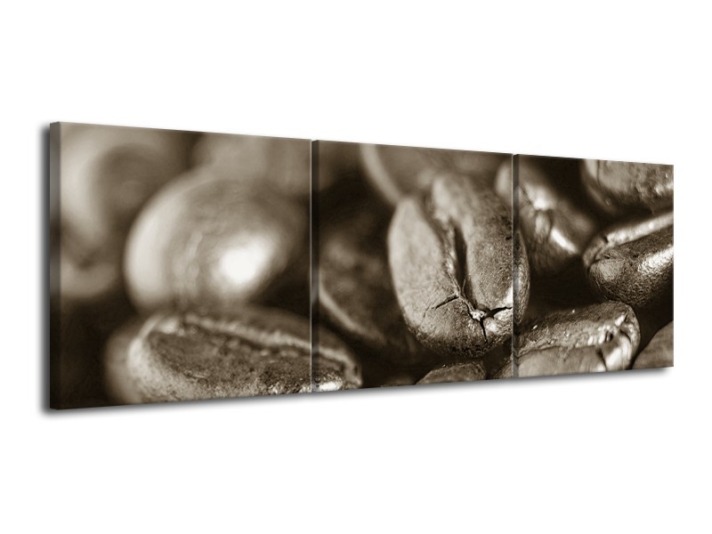 Canvas Schilderij Koffiebonen, Keuken | Sepia | 120x40cm 3Luik