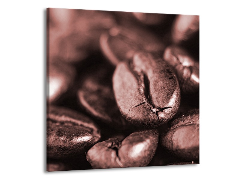 Canvas Schilderij Koffiebonen, Keuken | Rood, Bruin | 50x50cm 1Luik