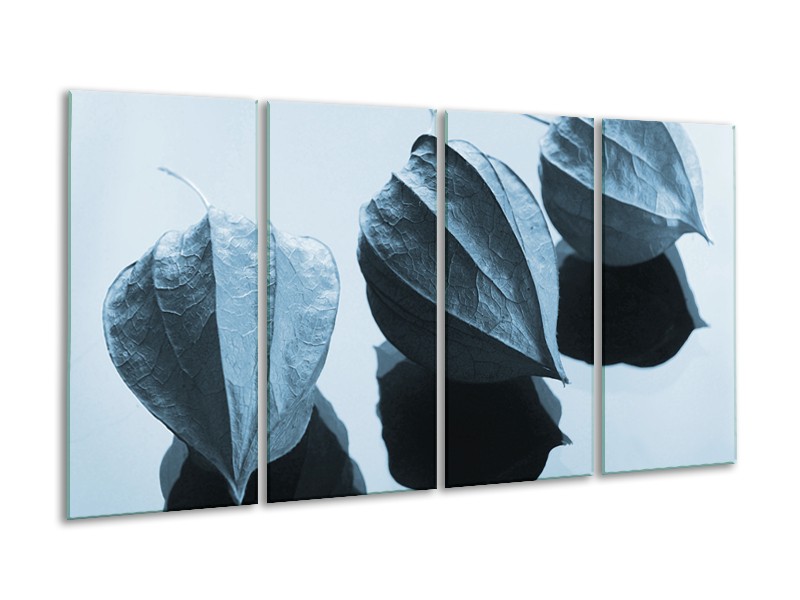 Canvas Schilderij Bloem | Blauw, Wit | 160x80cm 4Luik