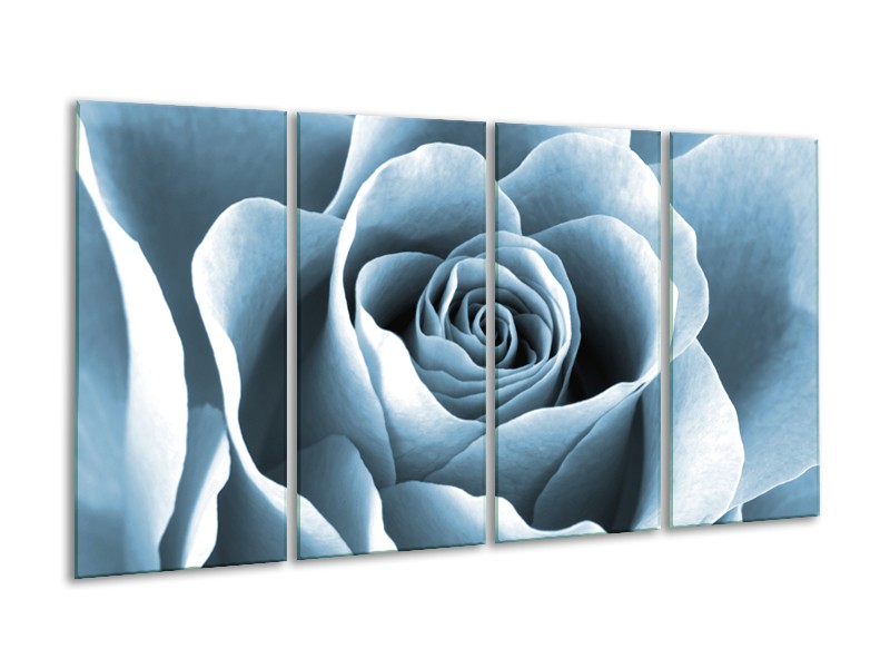 Canvas Schilderij Roos, Bloem | Blauw, Grijs | 160x80cm 4Luik